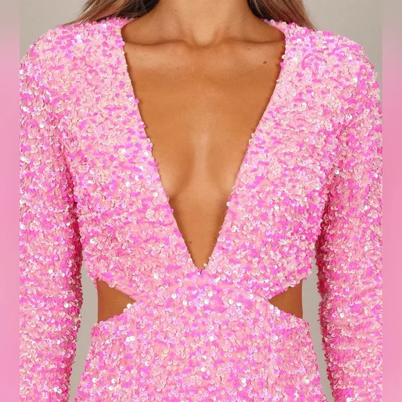 Petal + Pup Kelly Long Sleeve Sequin Mini Dress Pink Berry Small - Picture 4 of 10